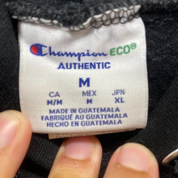 Champion Eco Authentic Black Hoodie MS Lacrosse Print Green Logo Mens Size M - Picture 5 of 12